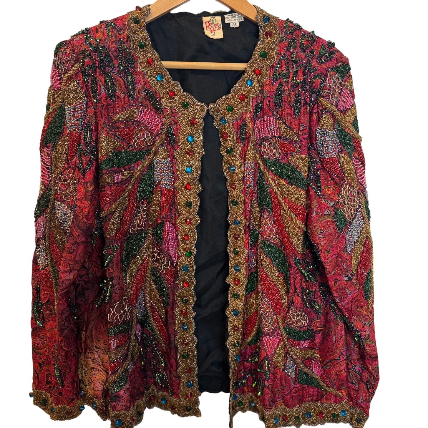 Vtg 90s Precious Moments Silk Beaded Jacket Xl Y2k Ravecore Fairycore Boho